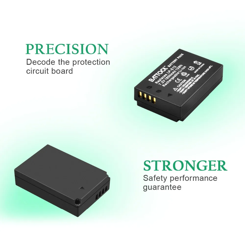 2 упаковки batcool LP E12 LPE12 батарея 7 В 1800 мАч + 1 USB зарядное устройство со светодиодной