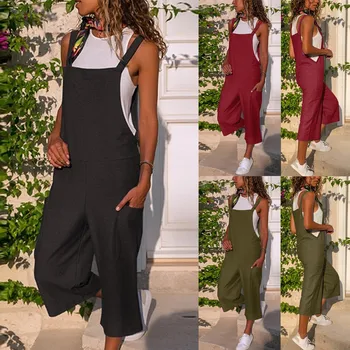 

jumpsuit bodysuitWomen Sleeveless Dungarees Loose Cotton Linen Long Playsuit Party Jumpsuit боди для женщин Purchasing 2019