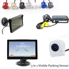 Wholesale 5″ LCD Car Monitor + CCD Rear View Camera Backup+ Auto Parking Sensor Video Display Reverse Assistance 4 Radars System
