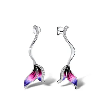 

Elegant Purple Flower Silver Ear Stud Earrings for Women Purple Cubic Zirconia Wedding Party Casual Jewelry