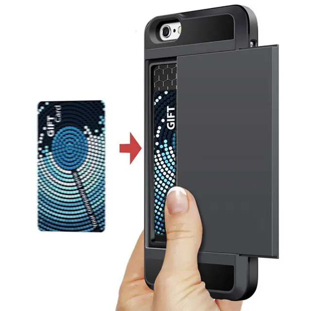 Slide Credit Card Slot Wallet Phone Case For iPhone 6 6S 7 8 Plus 5 5S SE Armor TPU Shockproof Capa For iPhone X XS Max XR Cover