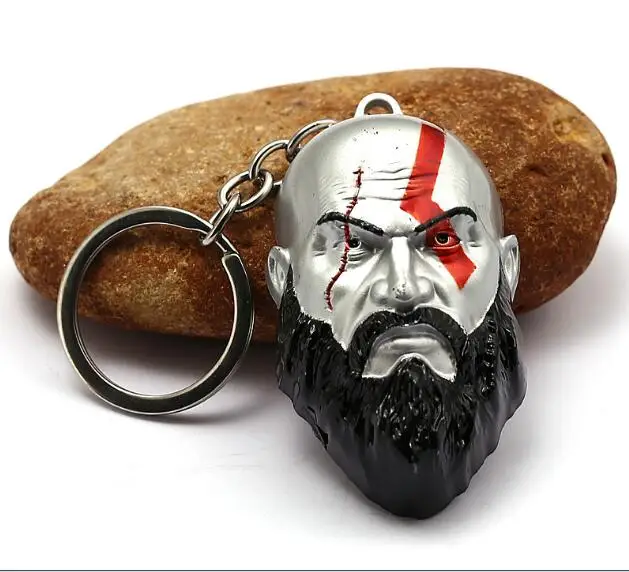 

HSIC 12pcs/lot Wholesale Game God Of War 4 Keychain Olympus Kratos 3D Mask Key Chain Car Bag Figures Chaveiro Men Jewelry