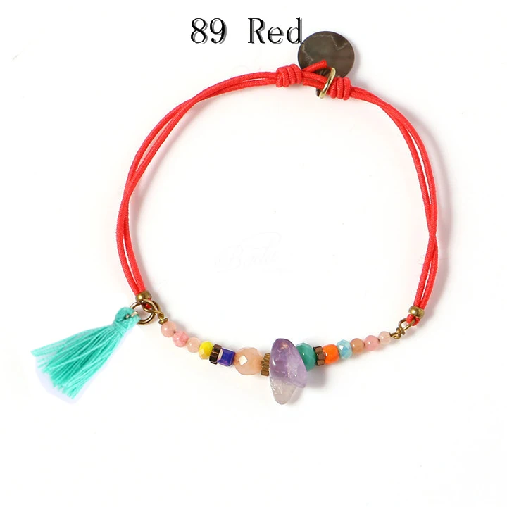 Badu женский эластичный браслет Аметист кисточкой браслеты с подвесками летние ювелирные изделия новая мода регулируемые друзья подарок девушки ручной работы - Окраска металла: Red