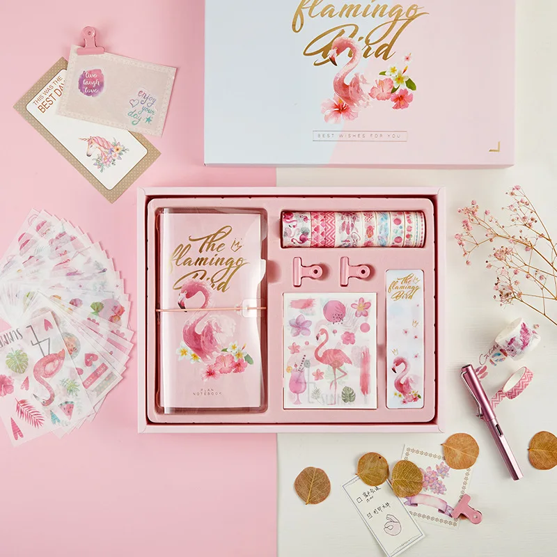 

Romantic Colorful Floral TN Journal Gift Box Set Sticker+Notebook+Washi Tape+Clip Lovely Lady Stationery Planner Free Shipping