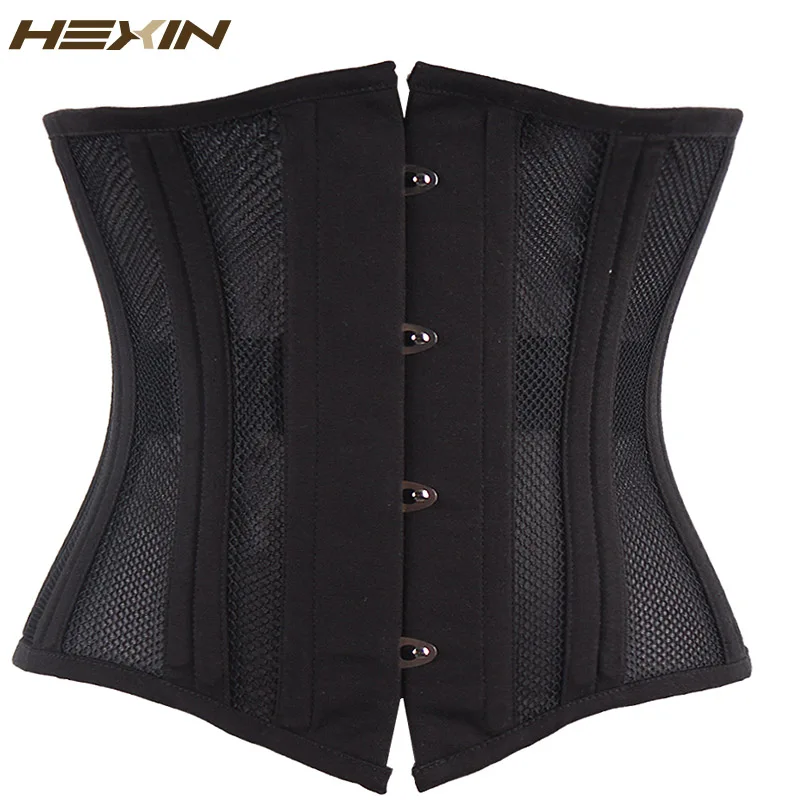 

HEXIN 24 Steel Boned Corset Short Breathable Mesh Waist Trainer Cincher Underbust Gothic Corsets and Bustiers Plus Size 6XL