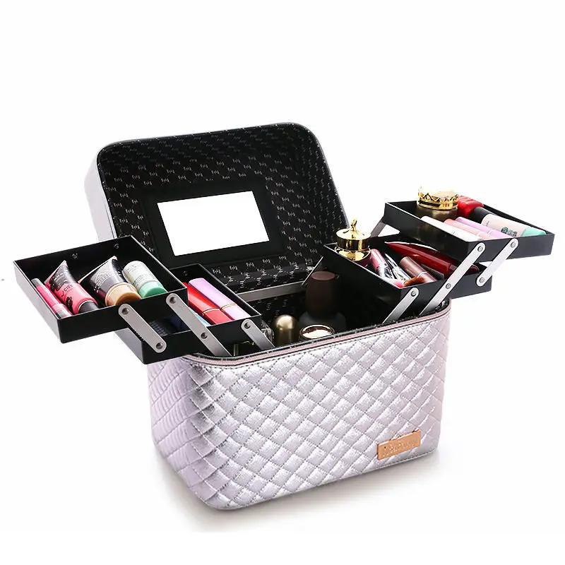 

Women 2 layers Cosmetic Box Designer High Quality Portable Cosmetic Bag Large Capacity PU Cosmetic Bag Women Makeup Dedicated