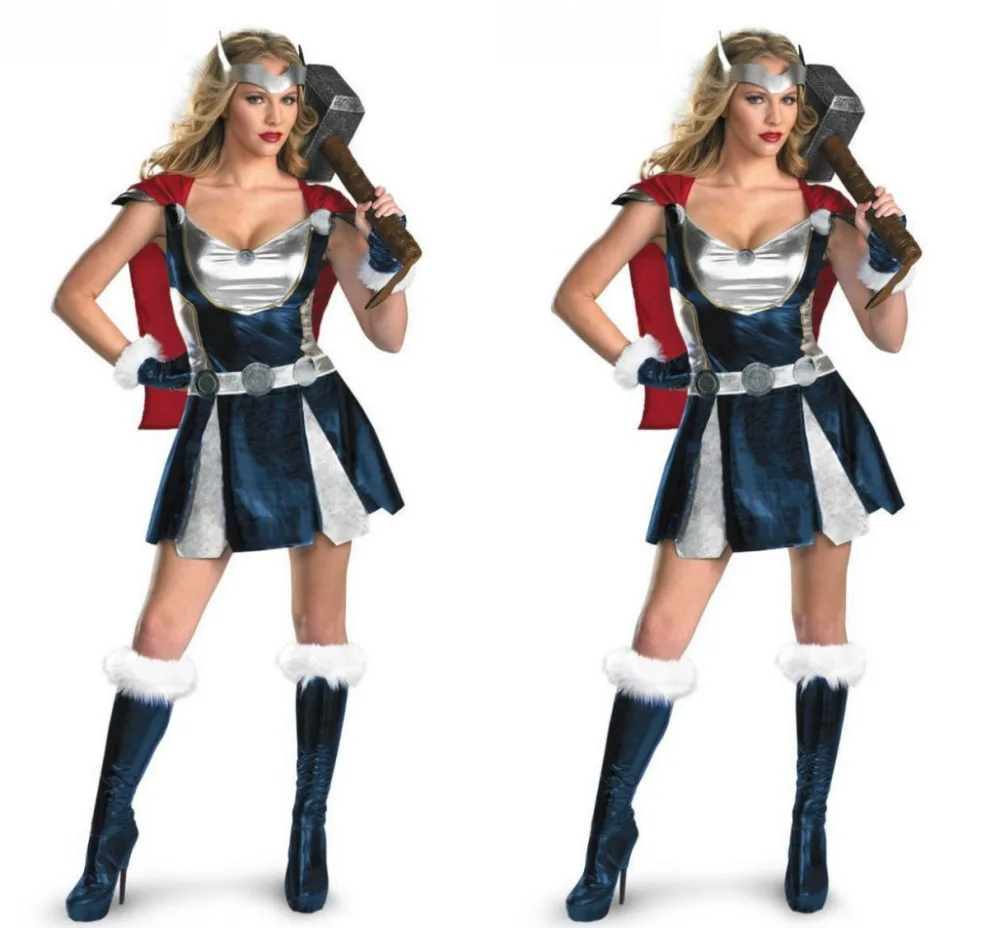 

American Thor ThorGirl Halloween Super Heroes Adult Female Avengers Cosplay Soldiers Game Uniforms Performance Clothes Costumes