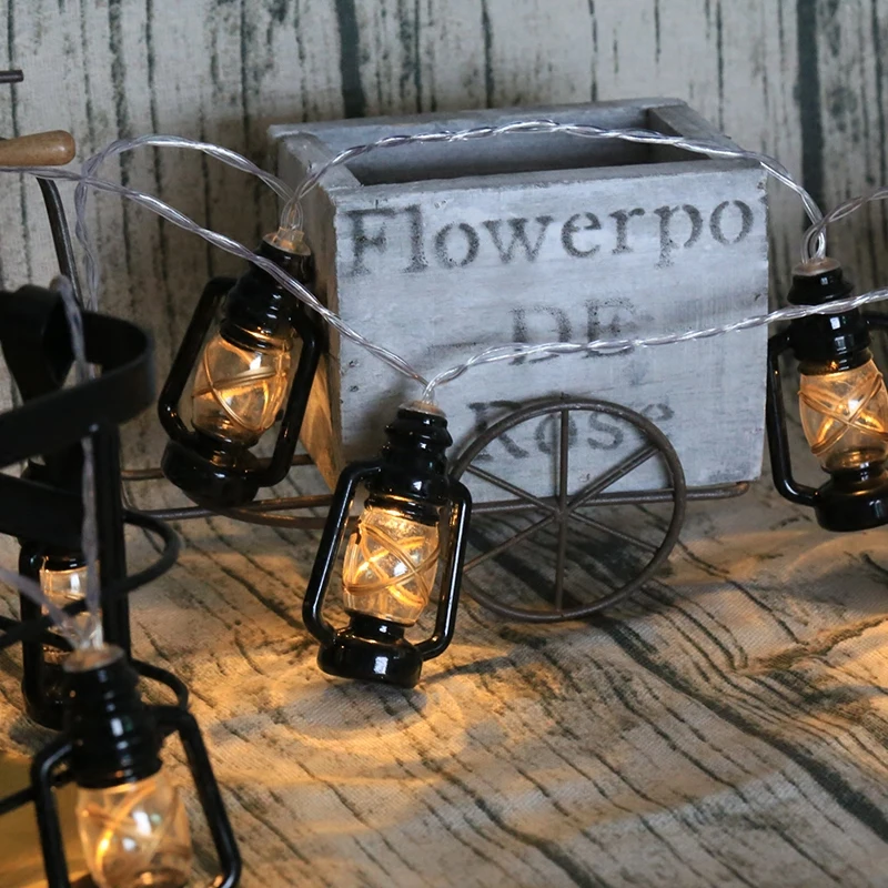 

Retro Red Black Kerosene Lanterns Festoon Led String Light 10M Outdoor Garden Patio Fairy Garland Party Christmas Holiday Light