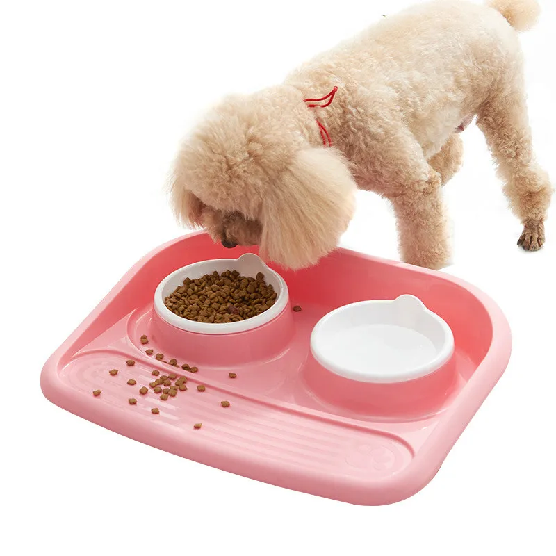 

Random Color Plastic Double Dog Bowl Dish Food Water Dog Feeder Pet Food Bowl Skid Proof Bottom Cat Bowl Feeders Pets Dogs Bowl
