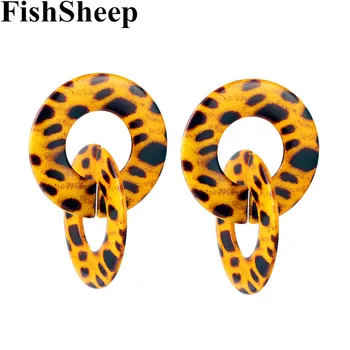 

FishSheep 2018 New Fashion Leopard Grain Acrylic Earrings Geometric Big Round Circle Resin Drop Earring For Women ZA Jewelry