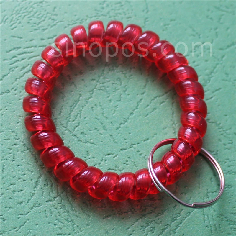 Plastic Wrist Coil Key Ring, spiral spring keychain locker gym sauna swimming club stretchable bracelet keyring holder tag chain 3