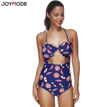 JOYMODE купальник женский пуш-ап открытый бюст купальный костюм Холтер шеи провод Свободный Цельный с рисунком купальники для женщин