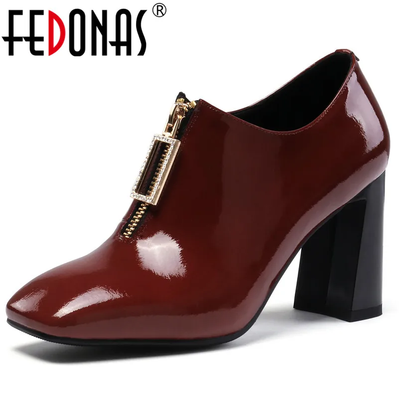 

FEDONAS Fashion Sexy Women Metal Decoration Party Wedding Shoes Woman Square Heels Zipper Spring Summer Office Pumps Prom Shoes