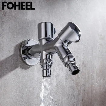 

FOHEEL 2 Water Outlet Washing Machine Faucet Tap Bidet faucet valve Chrome Plated Brass Wall Mounted Outdoor Garden Faucet G1/2