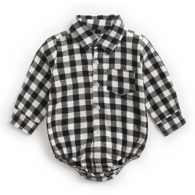 Baby Bodysuit baby clothes autumn and winter plaid 100% cotton male baby long-sleeved shirt jumpsuit baby romper newborn onesies BRW9108-BK