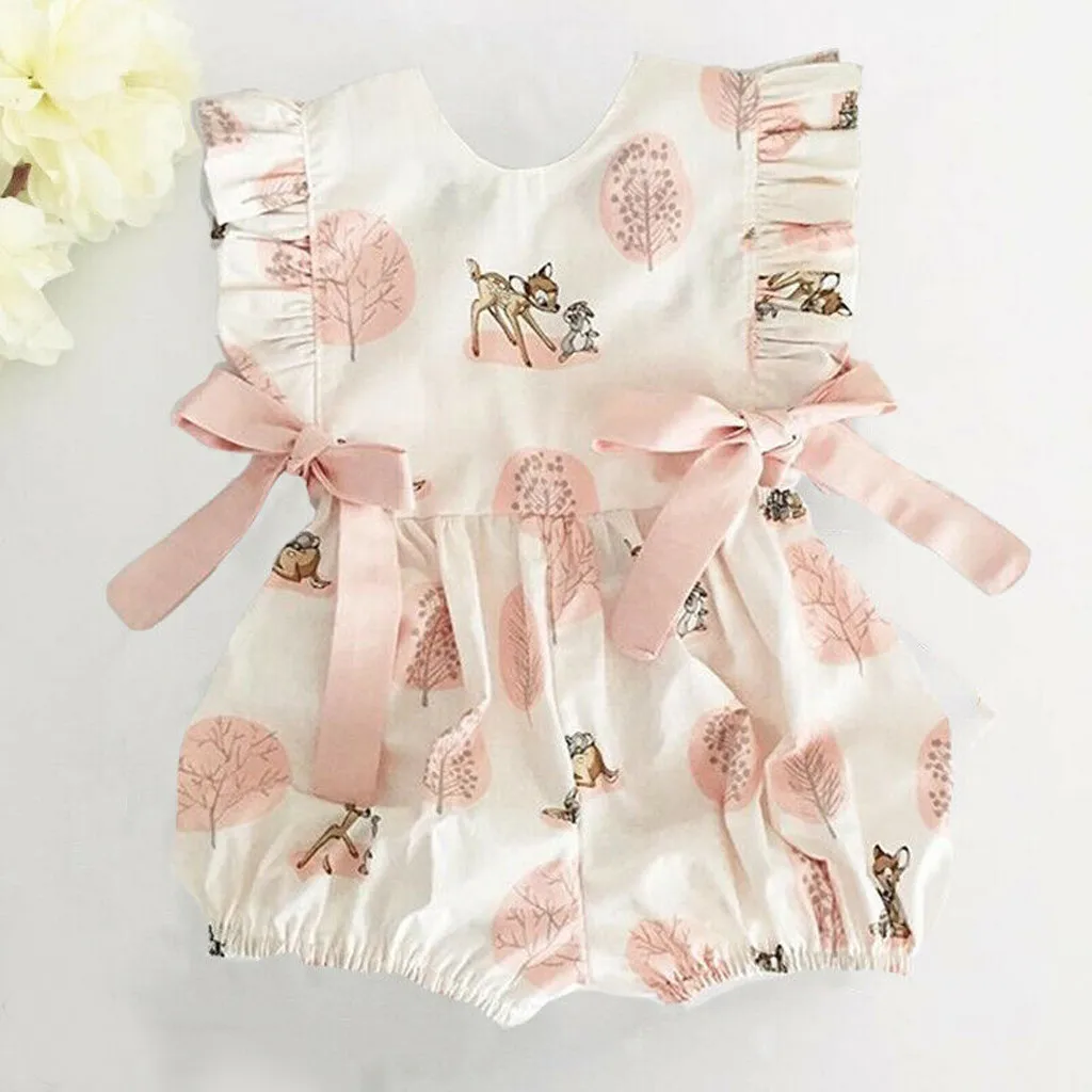 

Toddler Newborn Baby Girl Summer Clothes Cute Cartoon Deer Bow Cotton Romper Jumpsuit Infant ribbed baby clothes bebek tulum