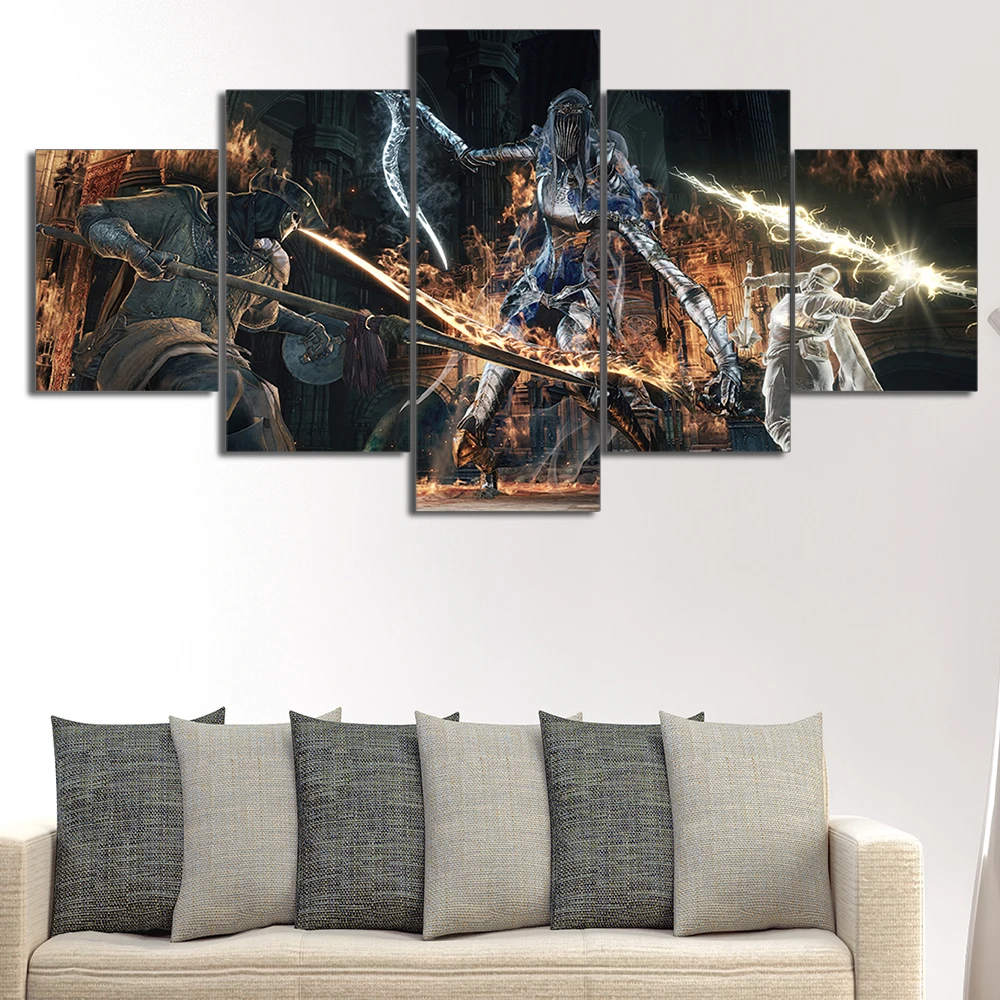 5 Panels Game Poster Modern Wall Art HD Painting Dark Souls Canvas