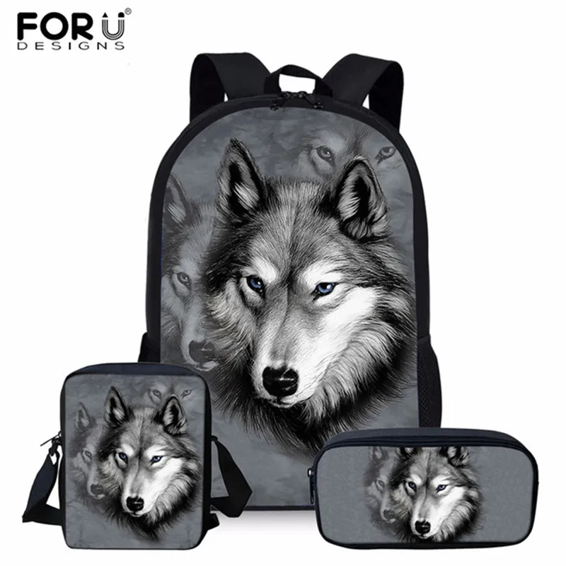 

FORUDESIGNS 3pcs/Set School Backpack for Kids Boys Wolf Printing Children Orthopedics Rucksack Bookbag Pencil Mochila Escolar