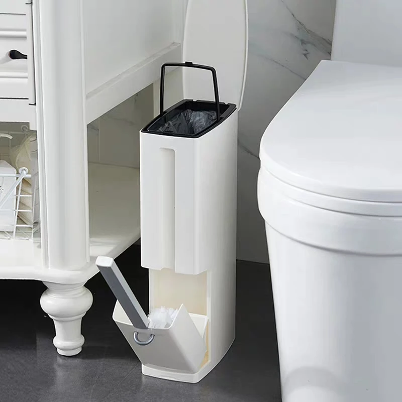 

6L Narrow Plastic Trash Can Set Toilet Brush Bathroom Waste Bin Dustbin Trash Cans Garbage Bucket Garbage Bag Dispenser