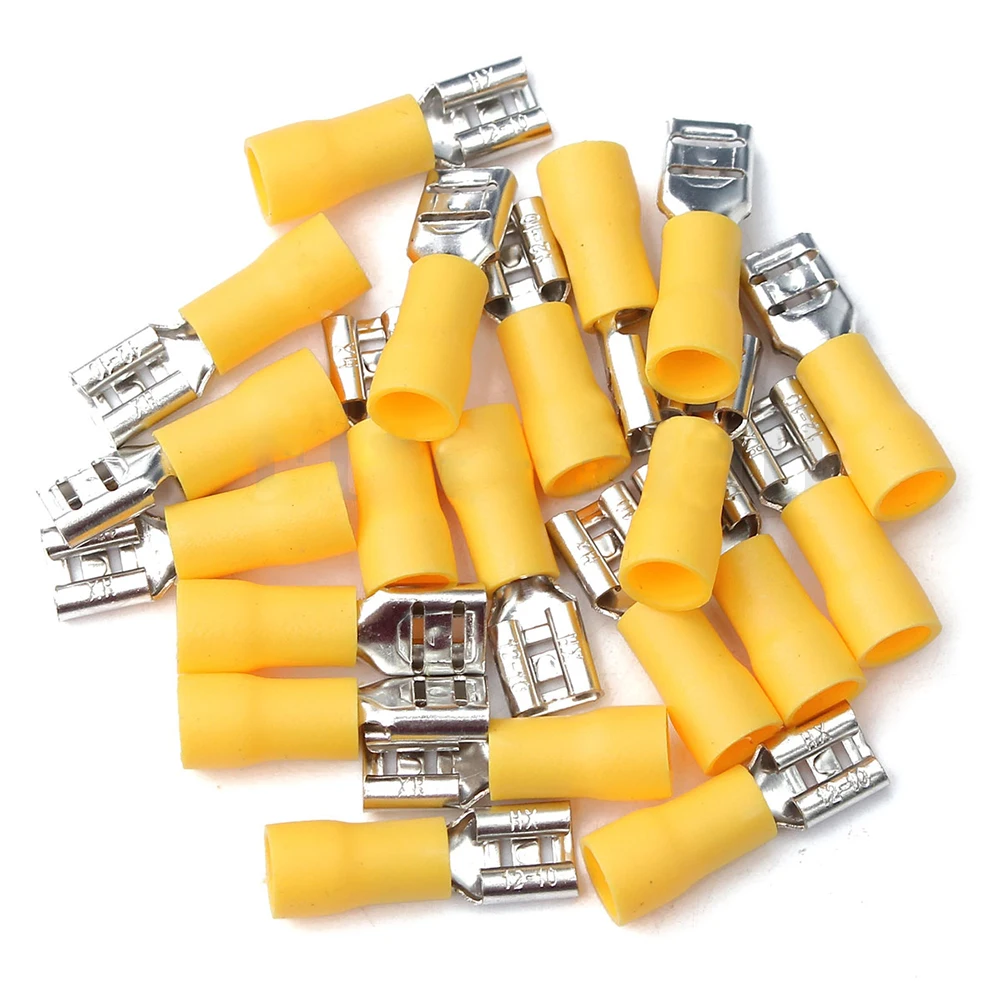 

100Pcs 24A Insulated 12-10AWG Female Spade Terminal Crimp Wire Connectors Yellow