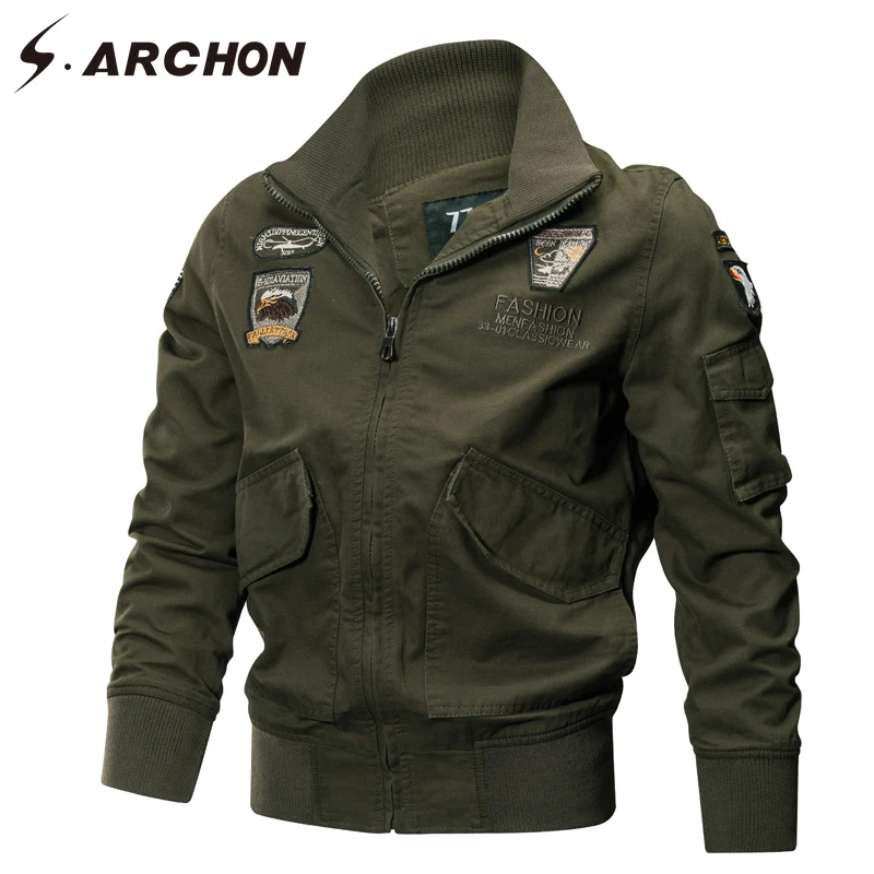 

S.ARCHON Autumn Winter Tactical Army Pilot Jackets Men Airborne Military Flight Outerwear Male US Air Force Bomber Jackets Coats