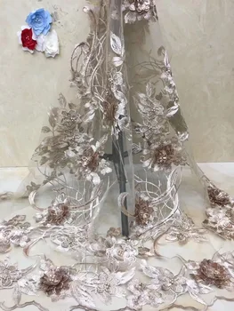 

BEAUTIFICAL nigerian lace fabrics Fashion 3d flowers lace beads fabric sequins embroidery appliques net lace fabric ML1N912