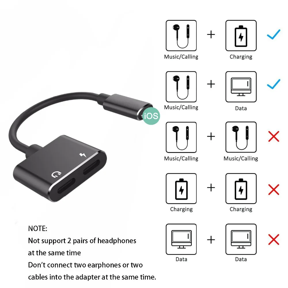 Untoom 2 in 1 For Lightning Audio Adapter For iPhone7 8 X Xs Xr Charging Adapter iOS Charger Splitter Earphone Headphone Adapter Untoom 2 in 1 For Lightning Audio Adapter For iPhone7 8 X Xs Xr Charging Adapter iOS Charger Splitter Earphone Headphone Adapter