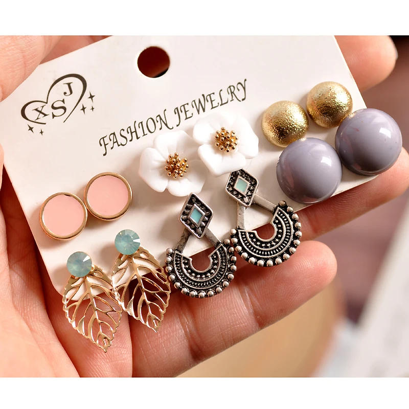 

New fashion women jewelry girl birthday party beautiful white/purple/black mix 6 pairs/set earrings Christmas gift free shipping