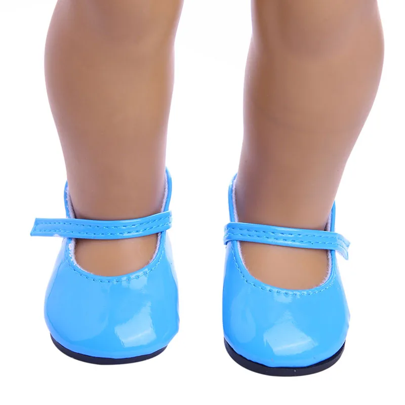 Doll Shoes New style Blue Leather Shoes Fit 18 Inch
