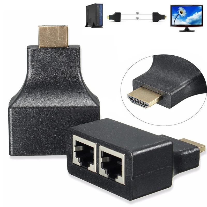 

Mayitr 1pair HDMI To Dual Port RJ45 Network Cable Extender Over by Cat 5/6 1080p for PC PS3