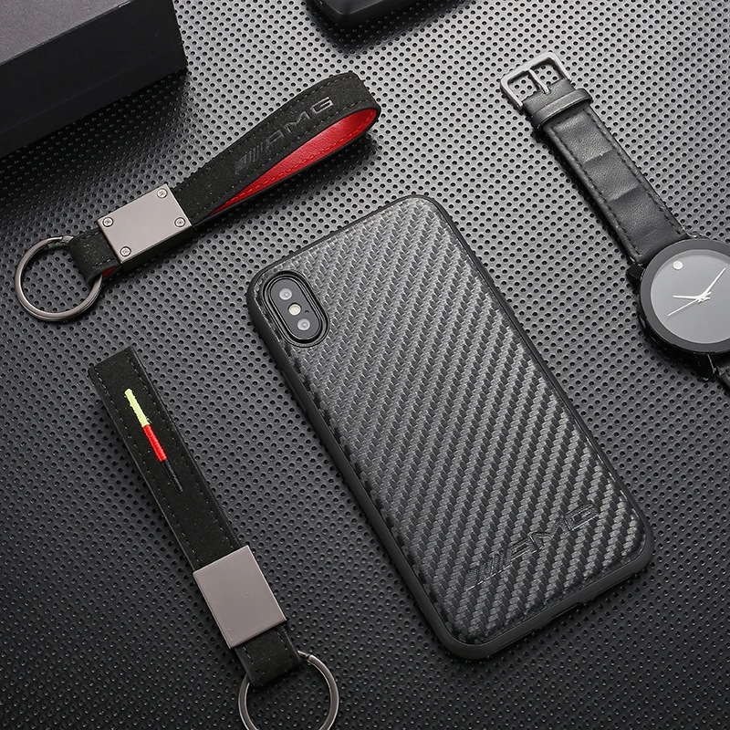 Luxury car Motorsport carbon fiber cover case for iphone 6 6S plus 7 7plus 8 8plus X XR XS Max AMG Flip fur keychain phone coque