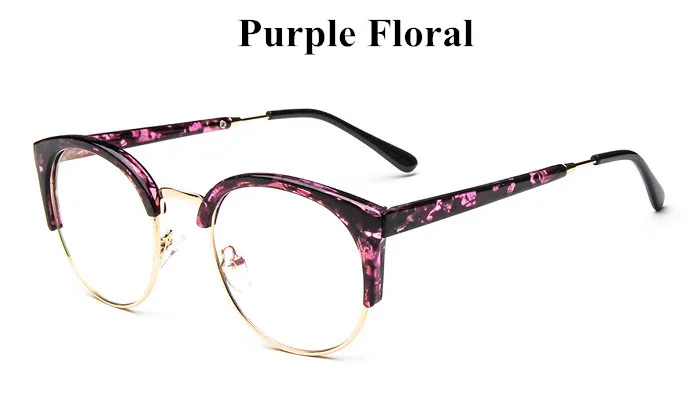 Прозрачная модная круглая прозрачная оправа для очков, женские полуоправы, женские очки, украшения для очков с оптическими линзами - Цвет оправы: purple  floral