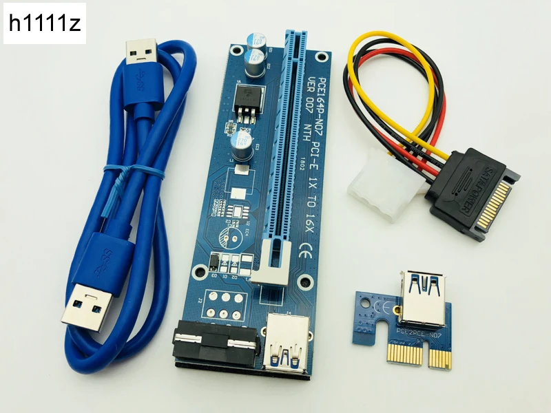 Blue 60cm PCI-E Riser Extender PCI Express Riser Card 1x to 16x USB 3.0 Cable SATA to 4Pin IDE Molex Power for BTC Mining Miner