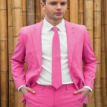 Индивидуальные фуксия Повседневное Пиджаки для женщин жениха Смокинги для женихов 2 шт. Мужская Свадьба Пром Костюмы дружки Жених Костюмы(куртка+ брюки для девочек