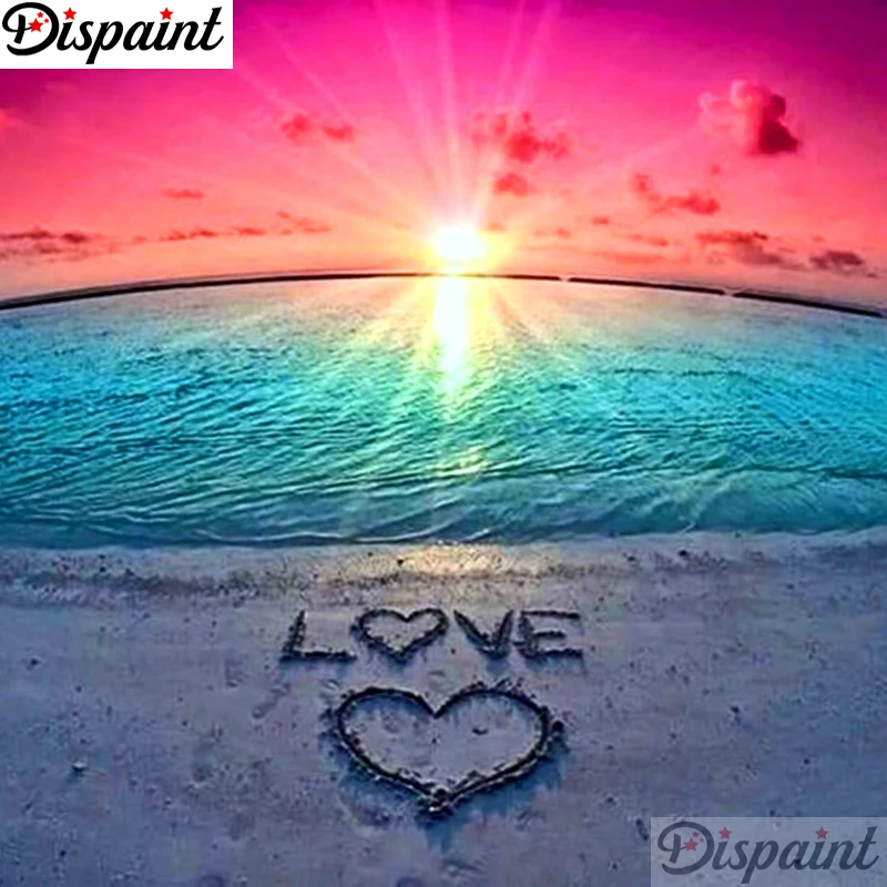 Dipaint полная квадратная/круглая дрель 5D DIY Алмазная картина "Закат пляж сердце" вышивка крестиком 3D домашний Декор подарок A11517