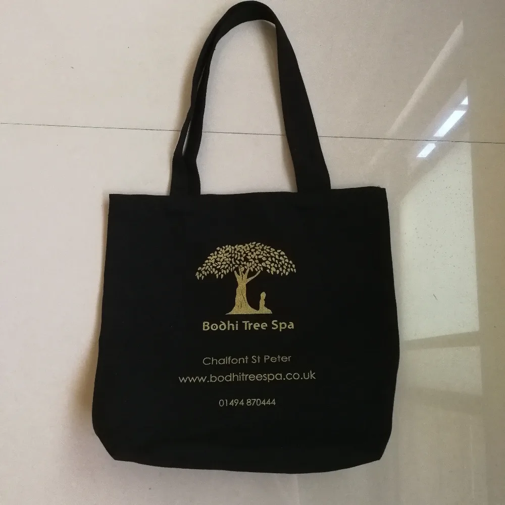 

(500 pcs/lot) 36Hx37x10cm custom black/white/natural cotton canvas tote shopping bag with gold printed long handle bag