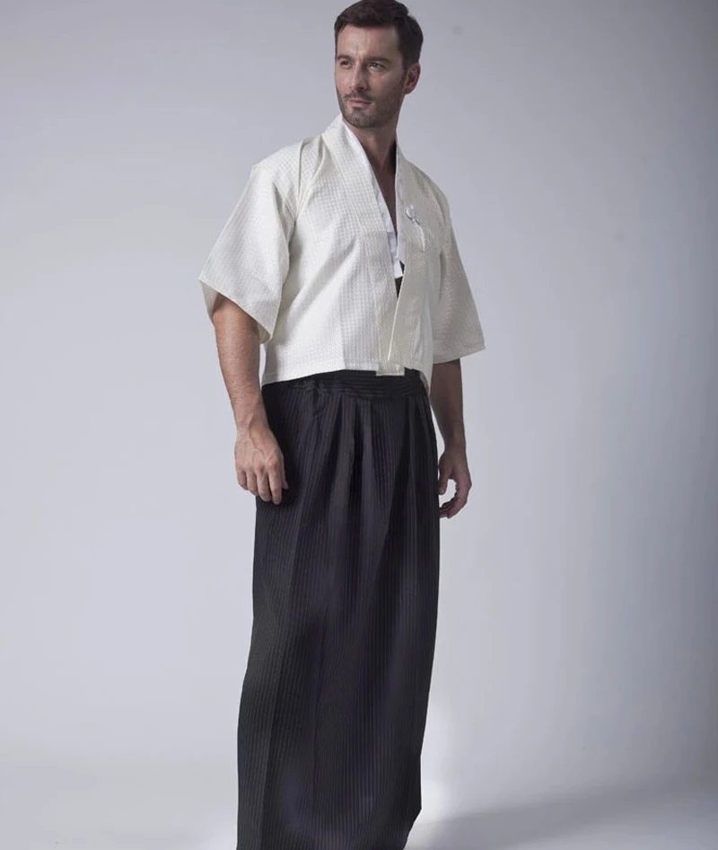 Vintage Black Japanese Men Warrior Kimono Traditional Yukata Haori Samurai Clothing Stage Performance Costume One Size B-068