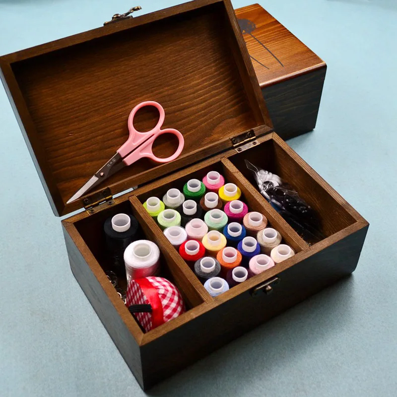 High grade sewing thread wooden case set, 26x sewing thread + sewing