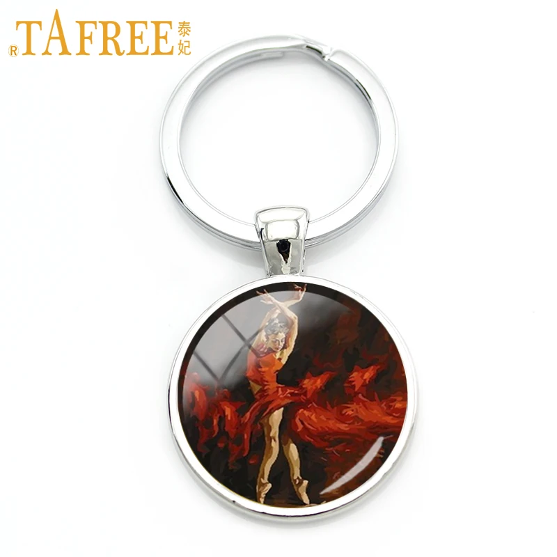 

TAFREE Beautiful lady keychain Red skirt Graceful Posture ballet dancer Metal keychain women bag pendant key chain jewelry TB203
