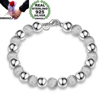 

OMHXZJ Wholesale Personality Fashion OL Woman Girl Party Wedding Gift Silver 8mm Beads Chain 925 Sterling Silver Bracelet BR02
