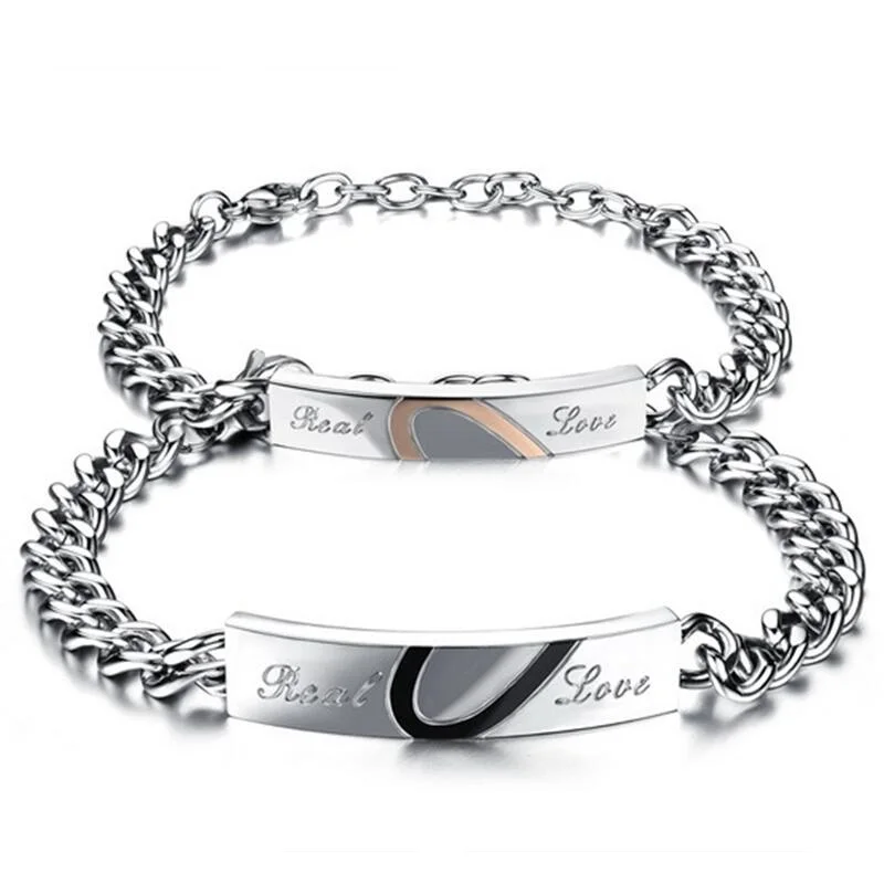 

Looker 316L Stainless Steel couple Bracelets For Men And Women Jewelry Split Heart Couple Bracelets Bangles For Lovers