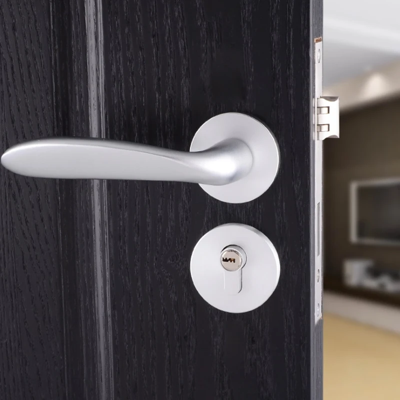 

Silver Durable Aluminum Door Handle Lock Front Back Lever Latch Home Security with Keys 1PC with Accessories