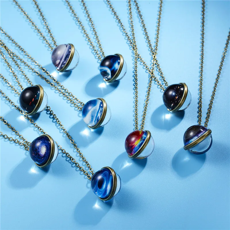 

Rinhoo Colorful Glass Vast Galaxy Nebula Universe Round Pendant Necklace Glow In The Dark Place Accessories Gift For Women