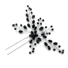 Большие черные хрустальные бусины ручной работы шпильки для волос для невесты и стразы на заколках женские шпильки для торжеств свадебные аксессуары ювелирные изделия