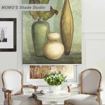 

MOMO Floral Painting Window Curtains Roller Shades Blinds Thermal Insulated Blackout Fabric Custom Size,PRB set340-344
