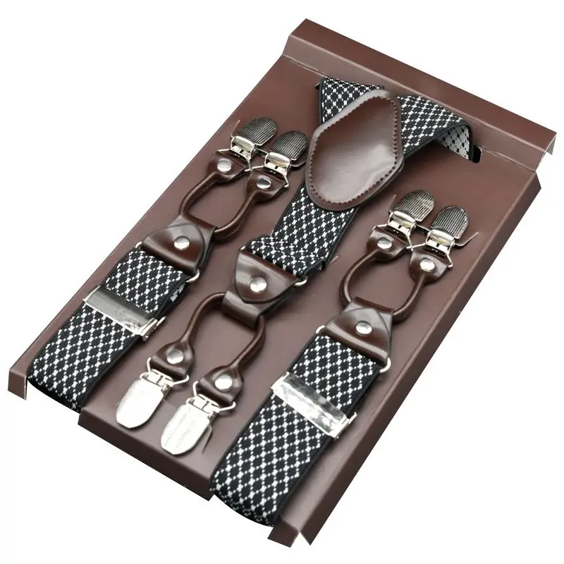 Подтяжки мужские темно-коричневые кожаные ремни Y-Back полосатый повседневные подтяжки брюки длина-регулируемые Свадебные подтяжки 3,5 см* 120 см - Цвет: MBD8680