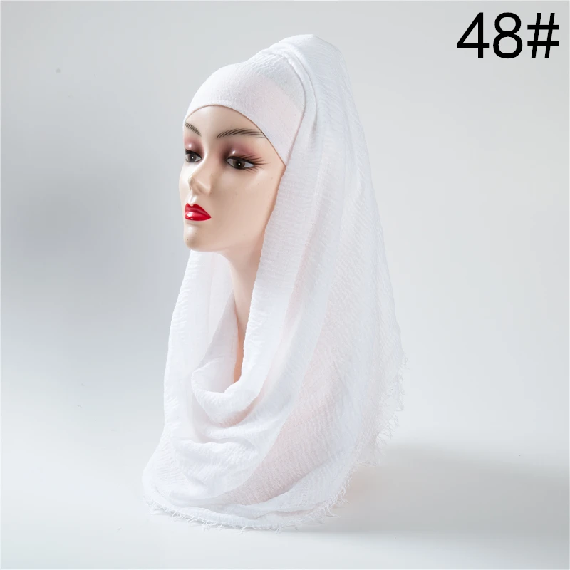 Чистый цвет хиджаб шарф для женщин Твердые шали и обертывания большой пашмины мягкий хлопок головной платок шарфы зима echarpe femme хиджабы 66 цветов - Цвет: 48