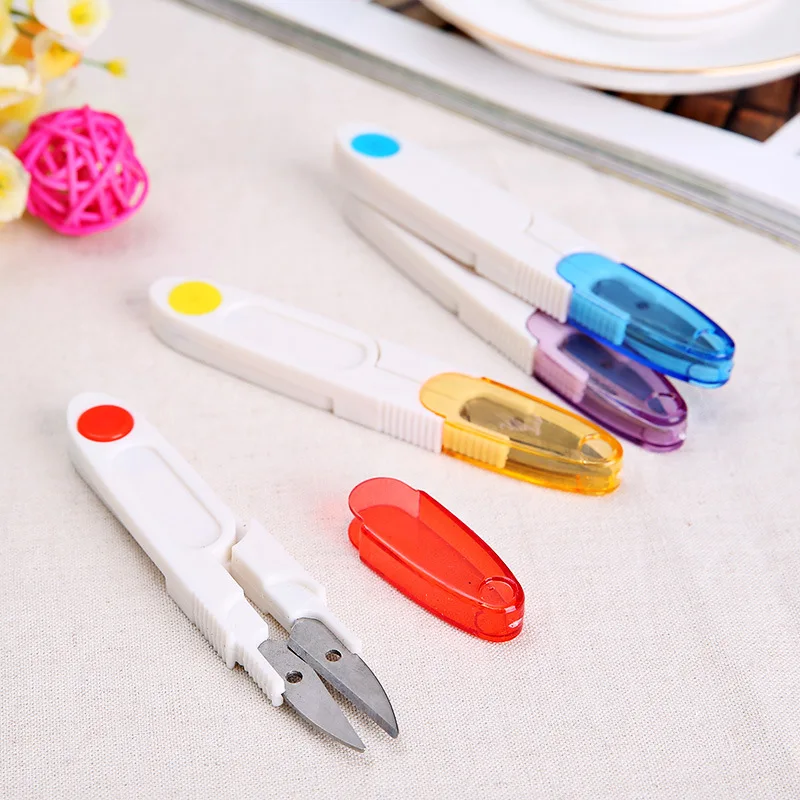 

U-shaped Scissors Cross-stitch Embroidery Scissors Safety Small Yarn Cut Color Transparent Cover Scissors Spring Yarn Scissors