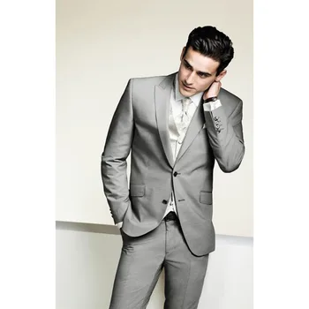 

2017 Light Grey Tuxedo Wedding Suits For Men 2018 fit 3 pieces Formal Groom Tuxedo Mens Suit terno masculino (Jacket+Pants+vest)
