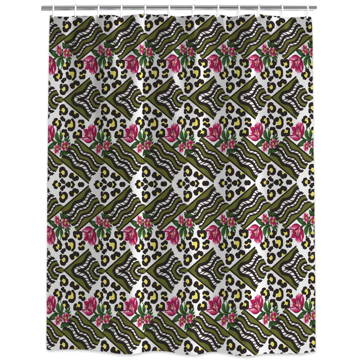 

Leopard Pattern Flower Geometric Check Shower Curtain Decorative Fabric Shower Curtain Bath Products Bathroom Decor with Hooks